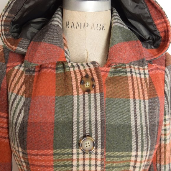 Jack BB Dakota coat jacket rust brown plaid hooded olive green womens S - Picture 3 of 8